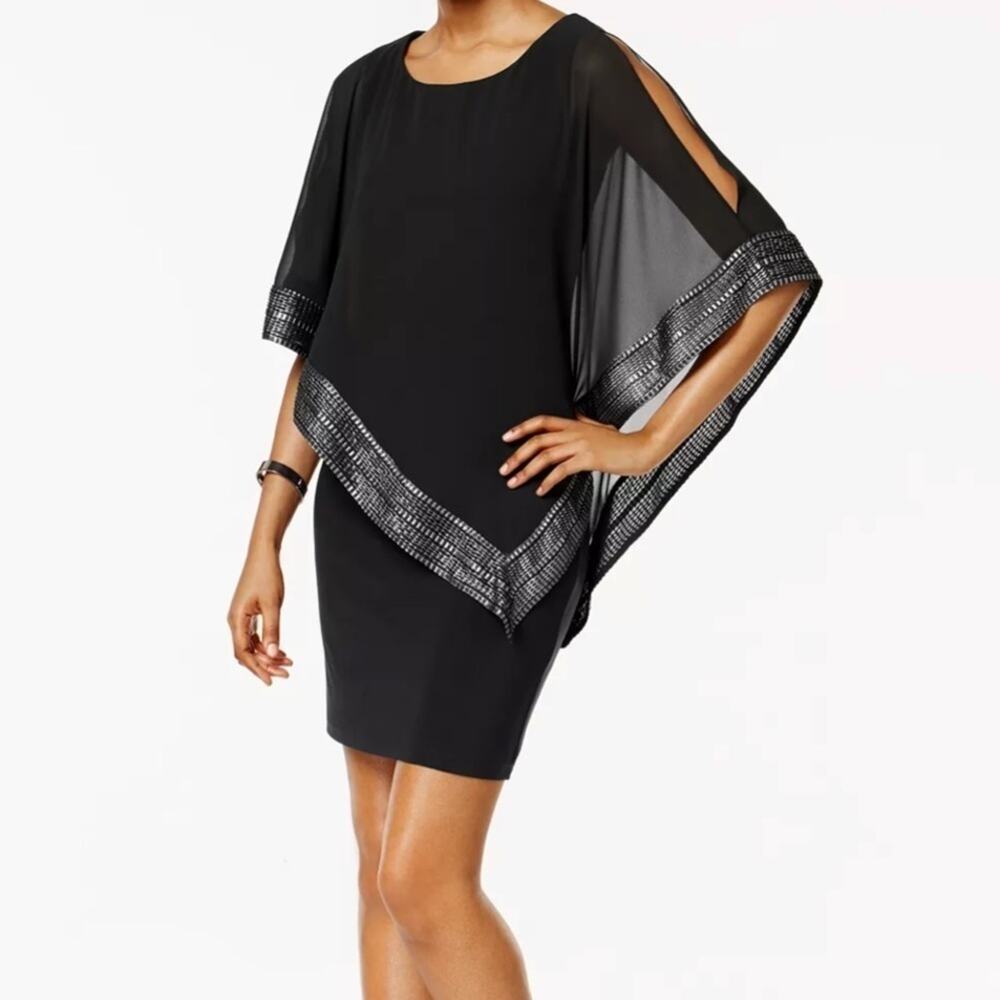 SLNY Metallic-Trim Capelet Sheath Black Dress New Size 4‎ NWT